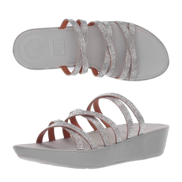 Fitflop Shoes - FitFlop Silver Grey Linny Crystalled Slide Sandal
